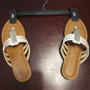 White with Feather flip flops Size 9